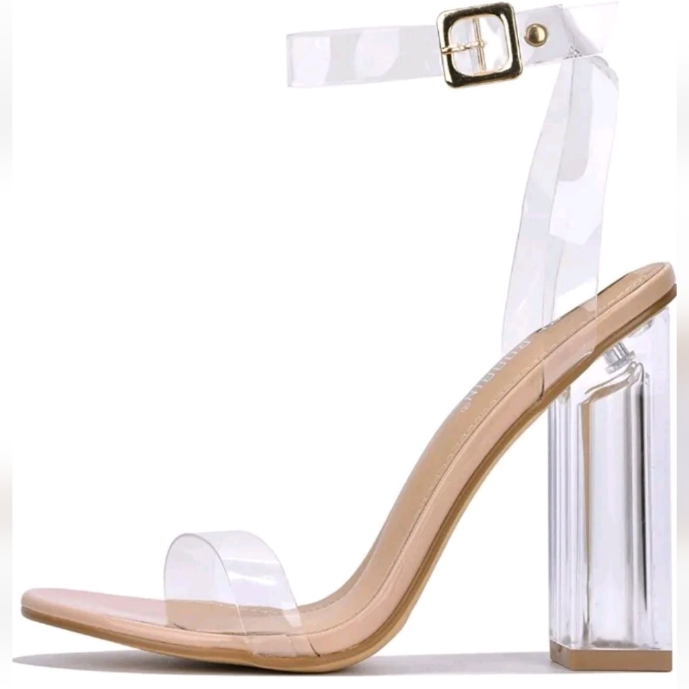 NWOB Cape Robbin Nude Clear Strap Block Adjustable Ankle Strap Heels Size 8